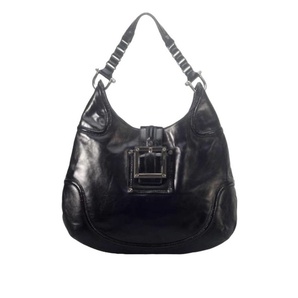 Tory Burch | Black " Horseshoe Hobo " Bag w/ Buckle Trim Handbag Bag Retail $565 - Picture 1 of 9